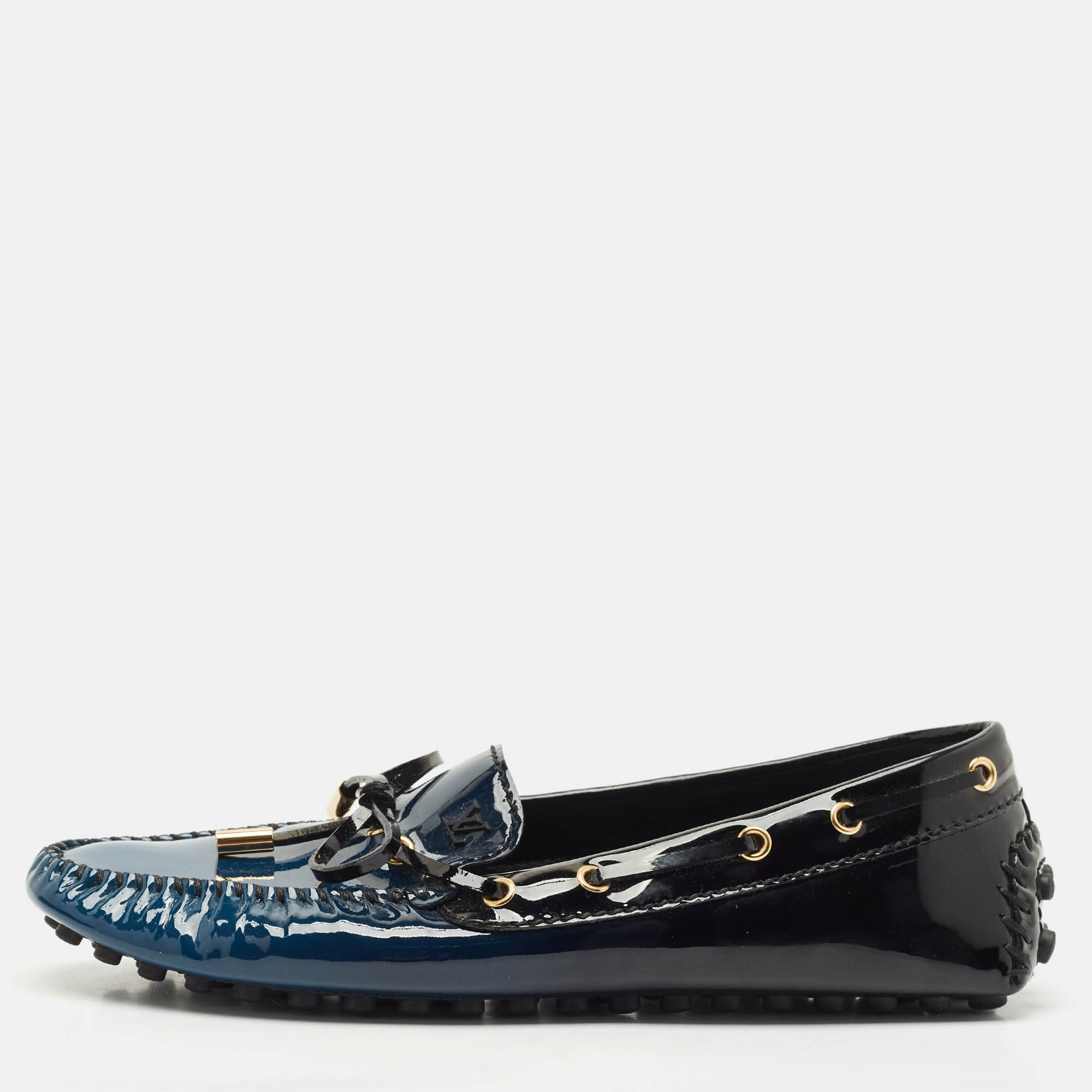 louis vuitton two tone monogram empreinte patent gloria loafers size 38