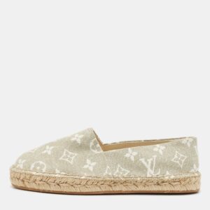 luxury-women-louis-vuitton-used-shoes-p1174666-003.jpg louis vuitton grey/white monogram canvas starboard espadrille flats size 37