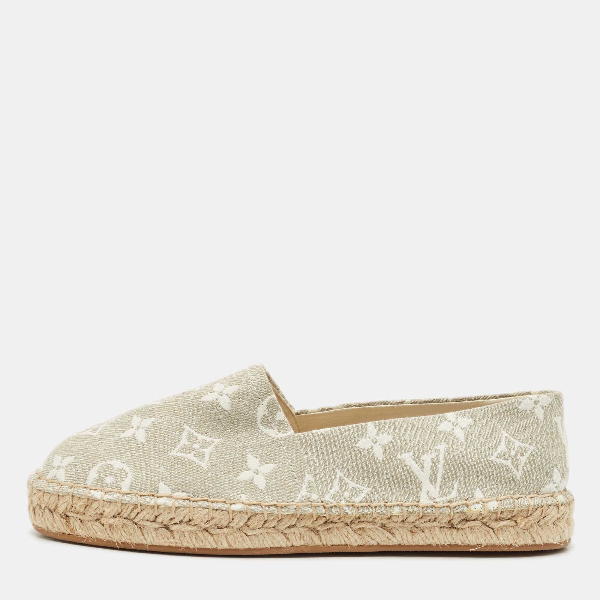 louis vuitton grey/white monogram canvas starboard espadrille flats size 37