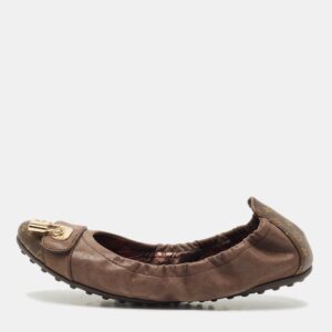 luxury-women-louis-vuitton-used-shoes-p1174834-003.jpg louis vuitton brown monogram canvas and shimmer leather lucky ballet flats size 38
