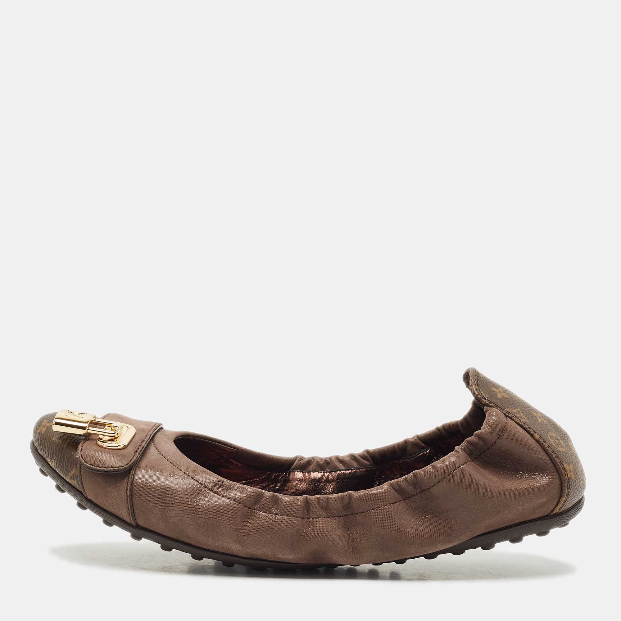 louis vuitton brown monogram canvas and shimmer leather lucky ballet flats size 38
