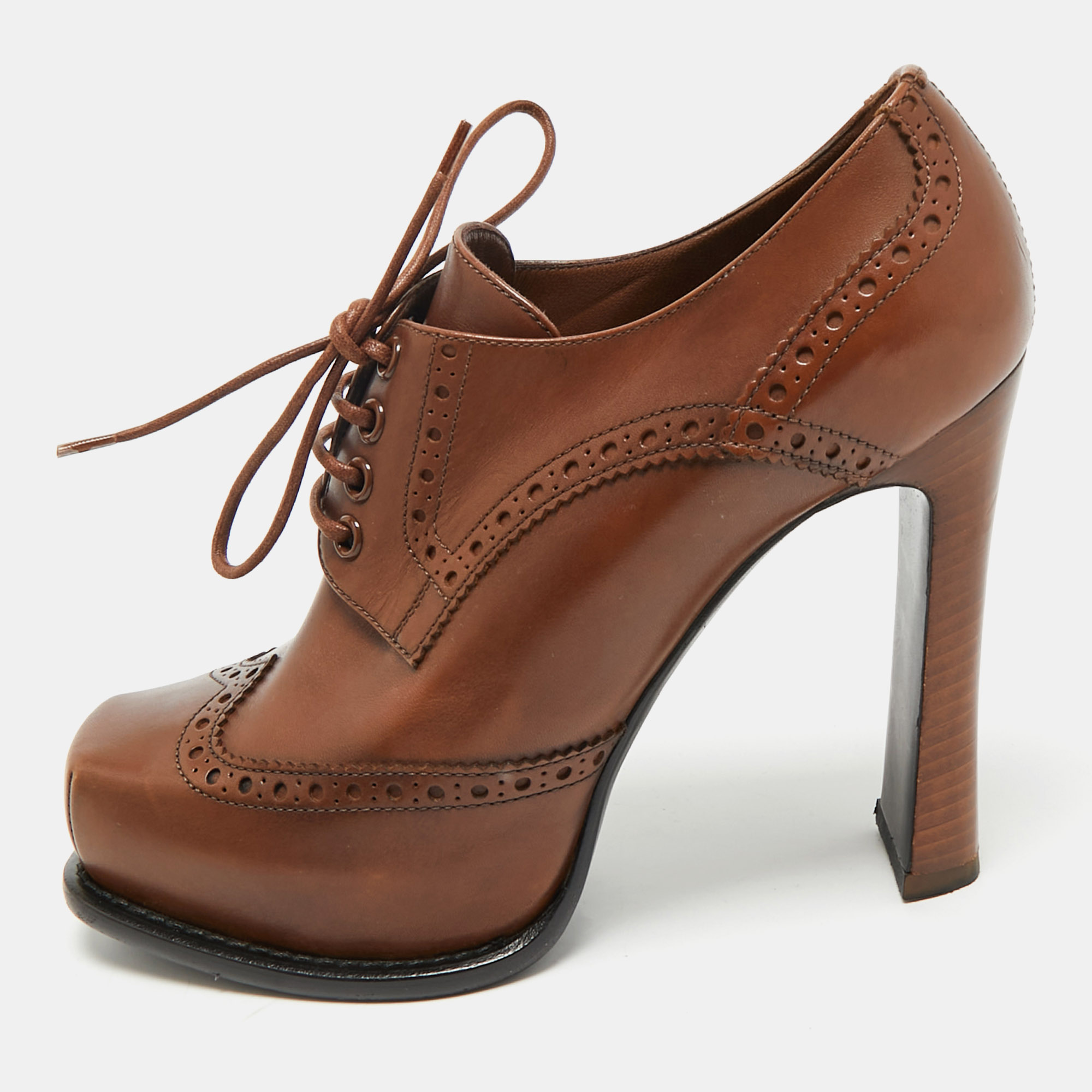 louis vuitton brown leather oxford platform brogue leather booties size 37.5