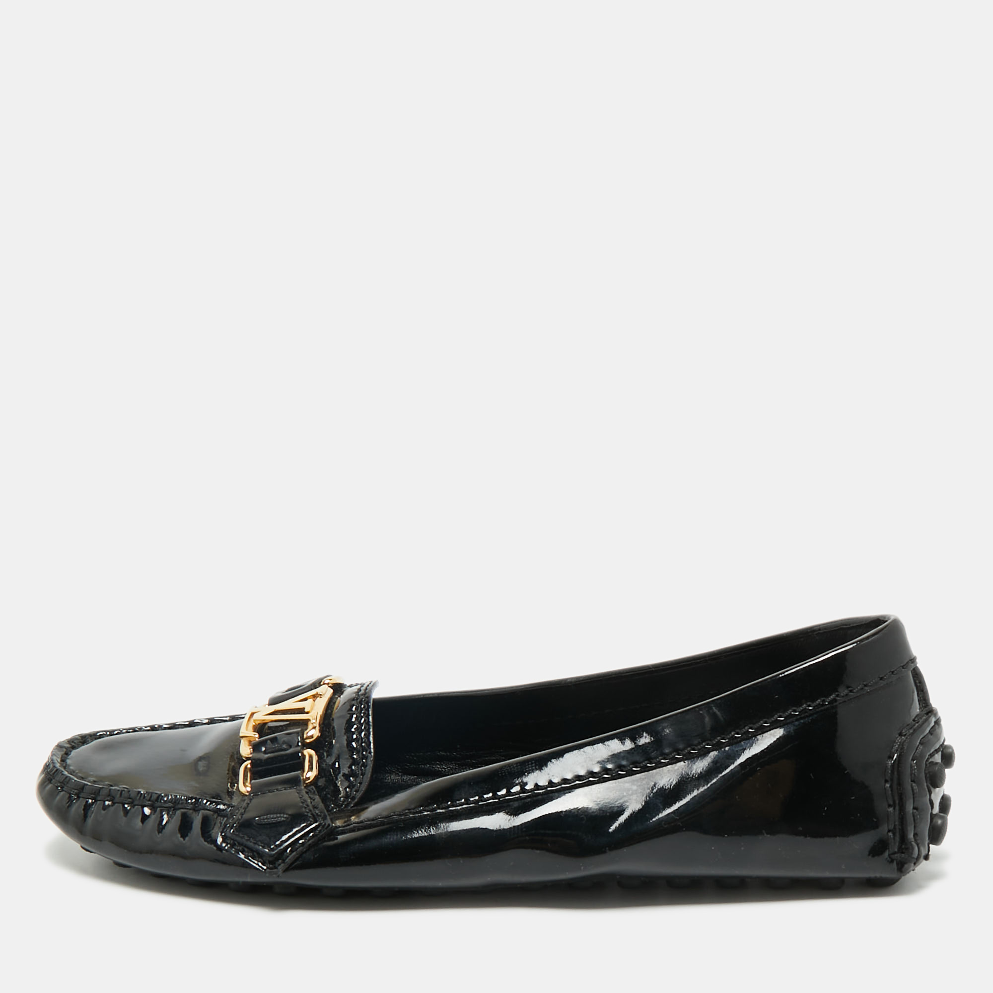 louis vuitton black patent leather oxford loafers size 37.5