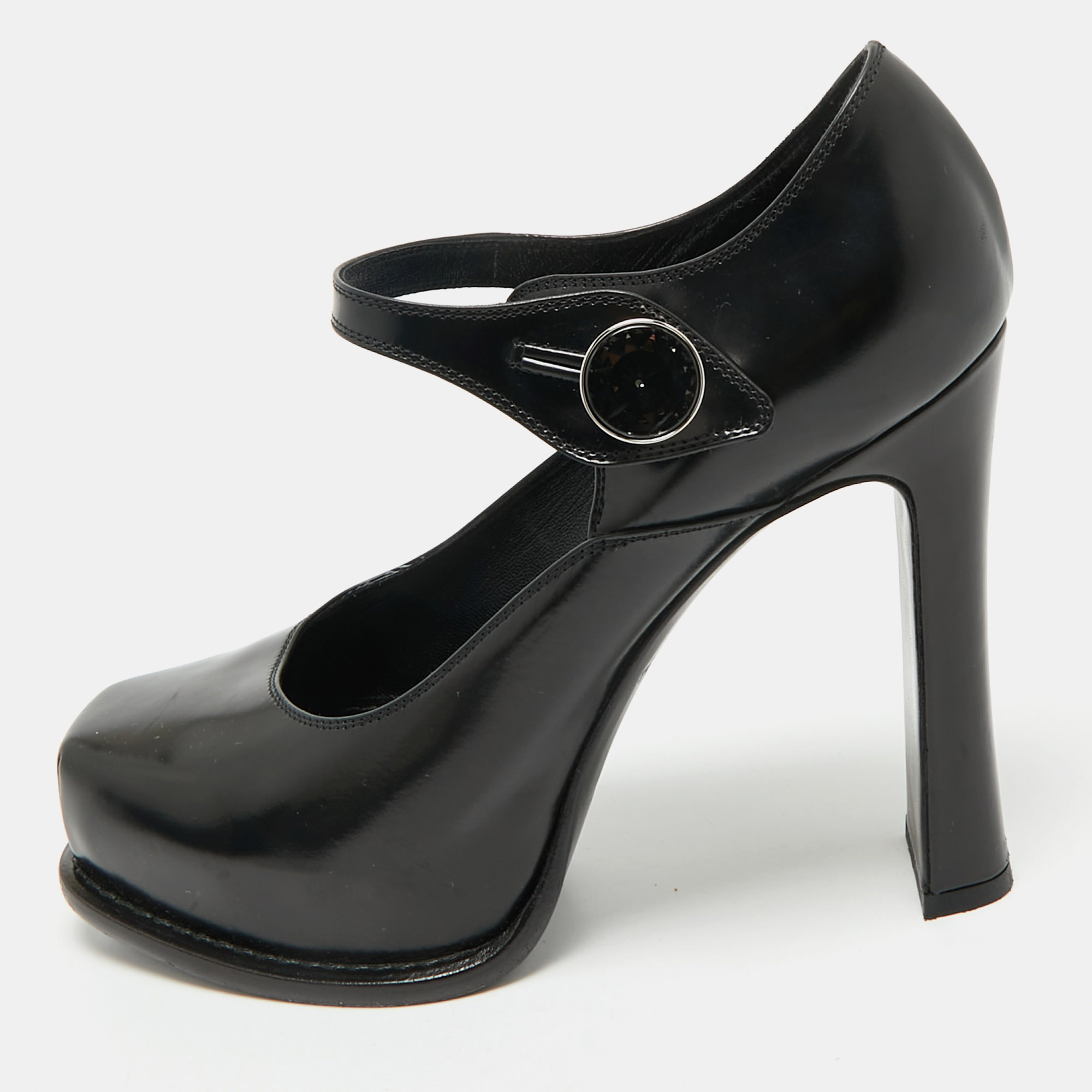 louis vuitton black leather mary jane embellished platform pumps size 37