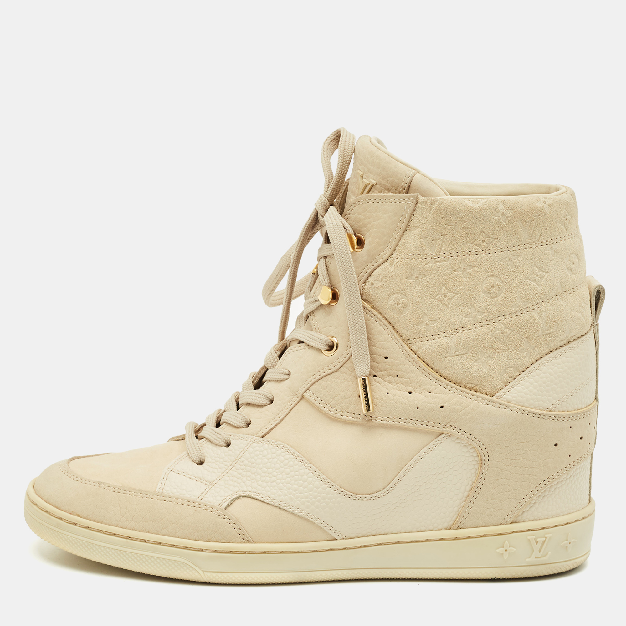 louis vuitton cream suede and nubuck leather cliff top sneaker boots size 38.5
