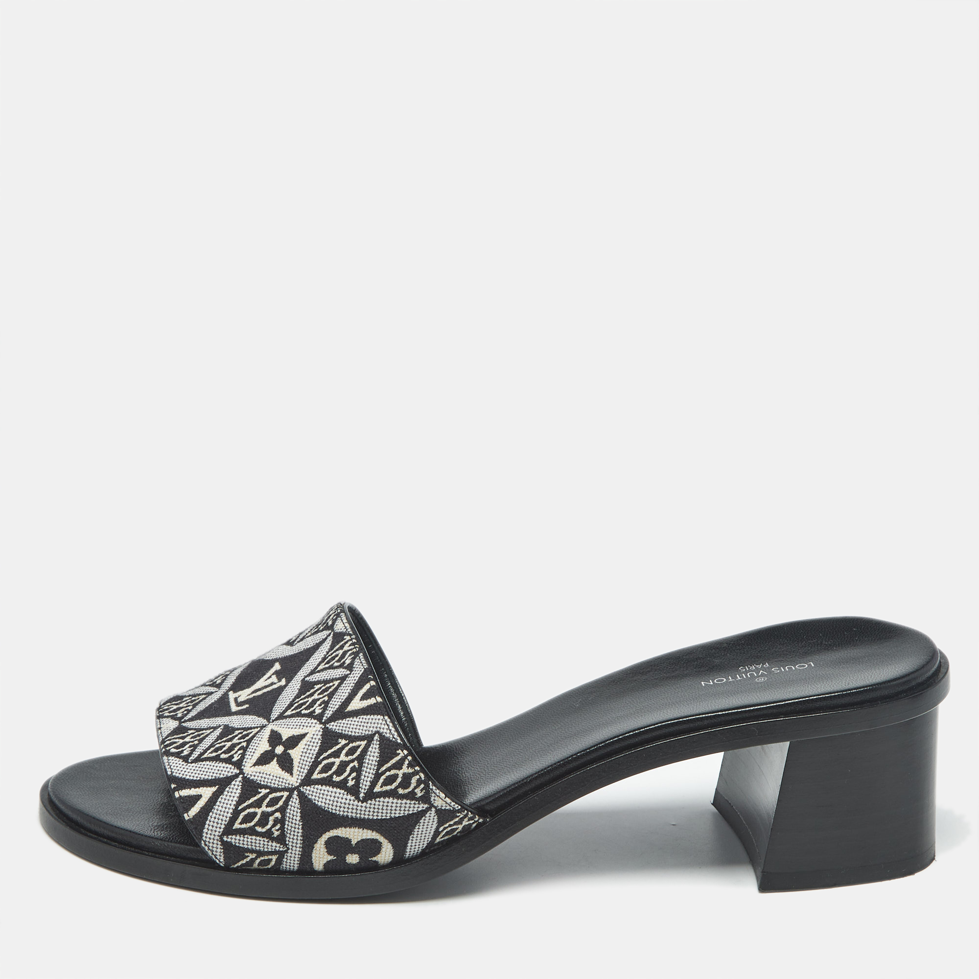 louis vuitton black 1854 canvas slide sandals size 40
