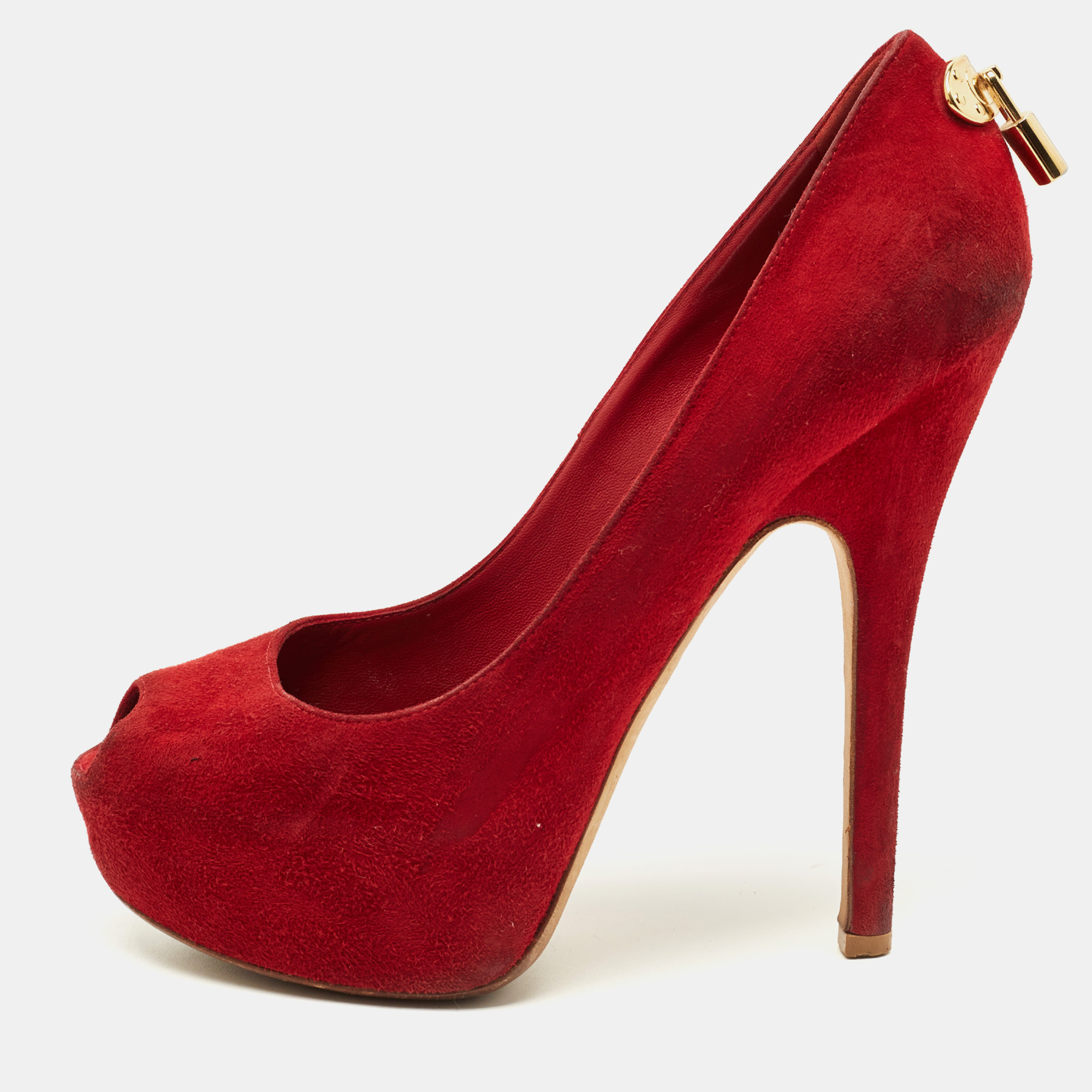 louis vuitton red suede oh really! platform peep toe pumps size 38