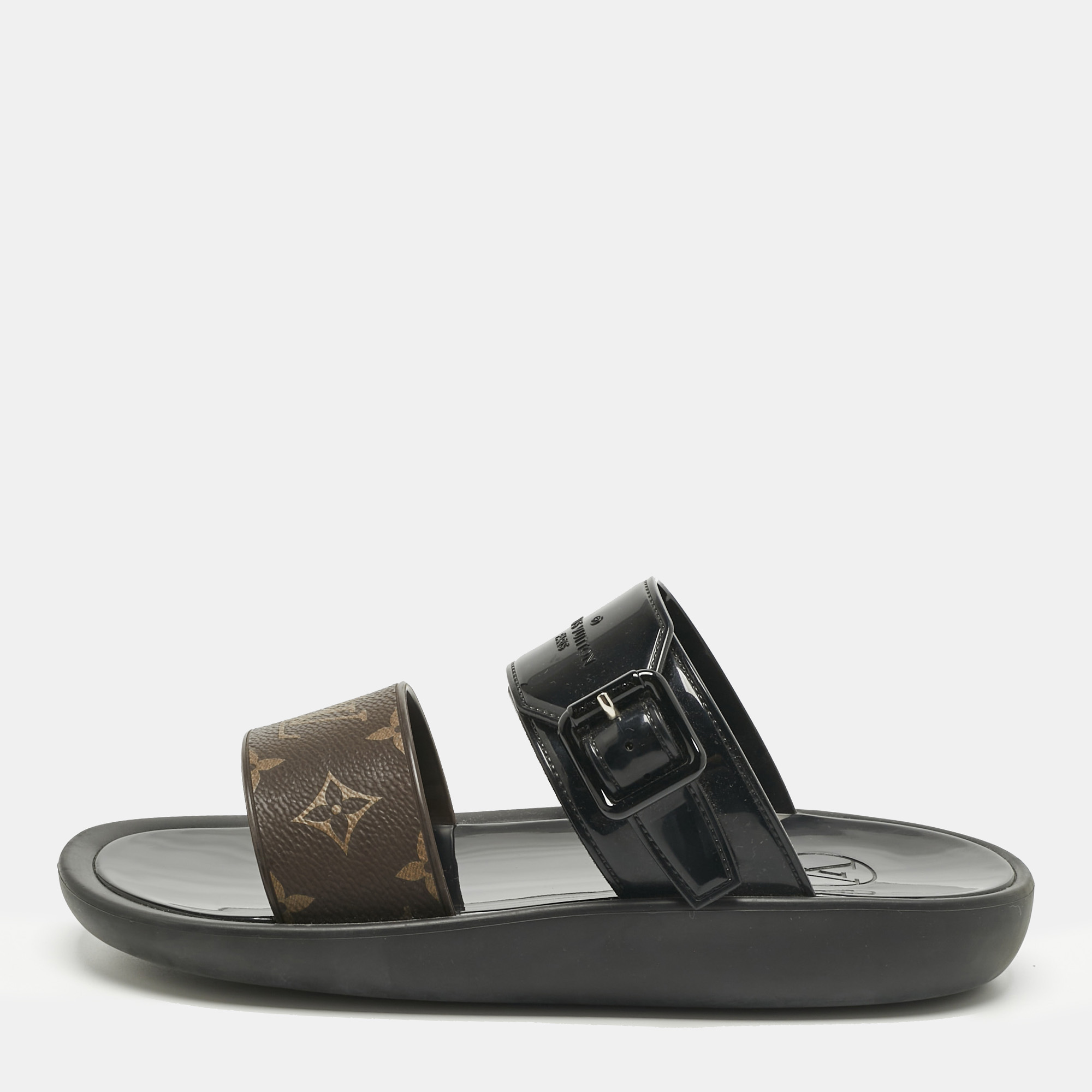 louis vuitton monogram canvas and rubber sunbath flat sandals size 39