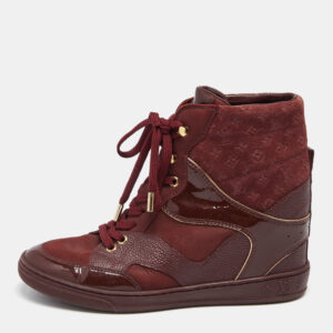 louis vuitton burgundy leather and monogram suede millenium sneakers size 36.5