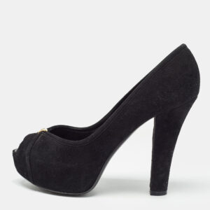 louis vuitton black suede kimono peep toe pumps size 35.5