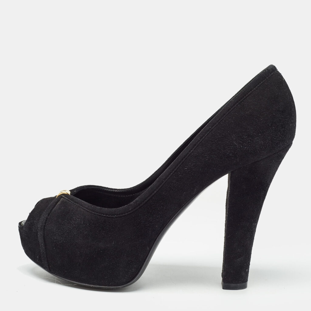 luxury-women-louis-vuitton-used-shoes-p980645-003.jpg Louis Vuitton Black Suede Kimono Peep Toe Pumps Size 35.5