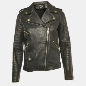 love moschino black spider web print leather riders jacket s