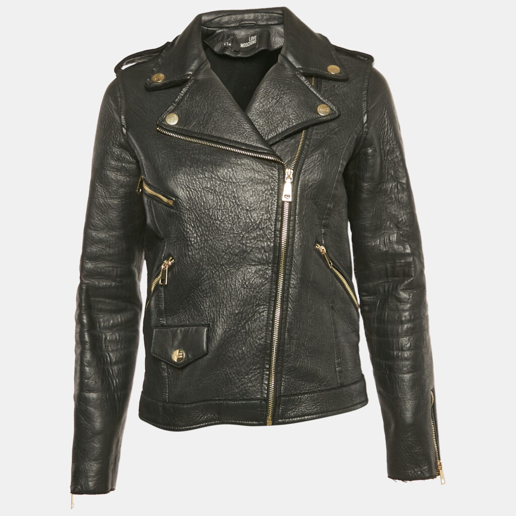 luxury-women-love-moschino-used-clothes-p1109161-003.jpg Love Moschino Black Spider Web Print Leather Riders Jacket S