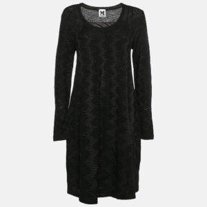 m missoni black patterned knit full sleeve mini dress l