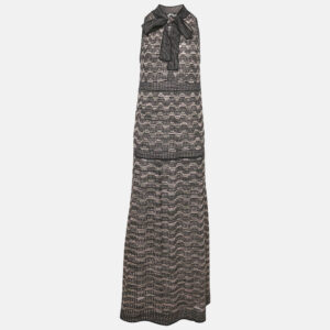 m missoni multicolor pinhole patterned lurex knit tie-up neck maxi dress m