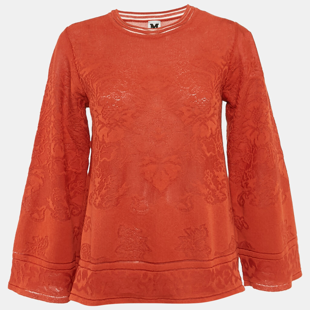 M Missoni Orange Patterned Cotton Blend Knit Full Sleeve Top S