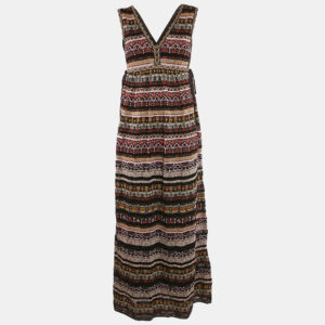 m missoni black/pink stripe lurex knit sleeveless maxi dress s