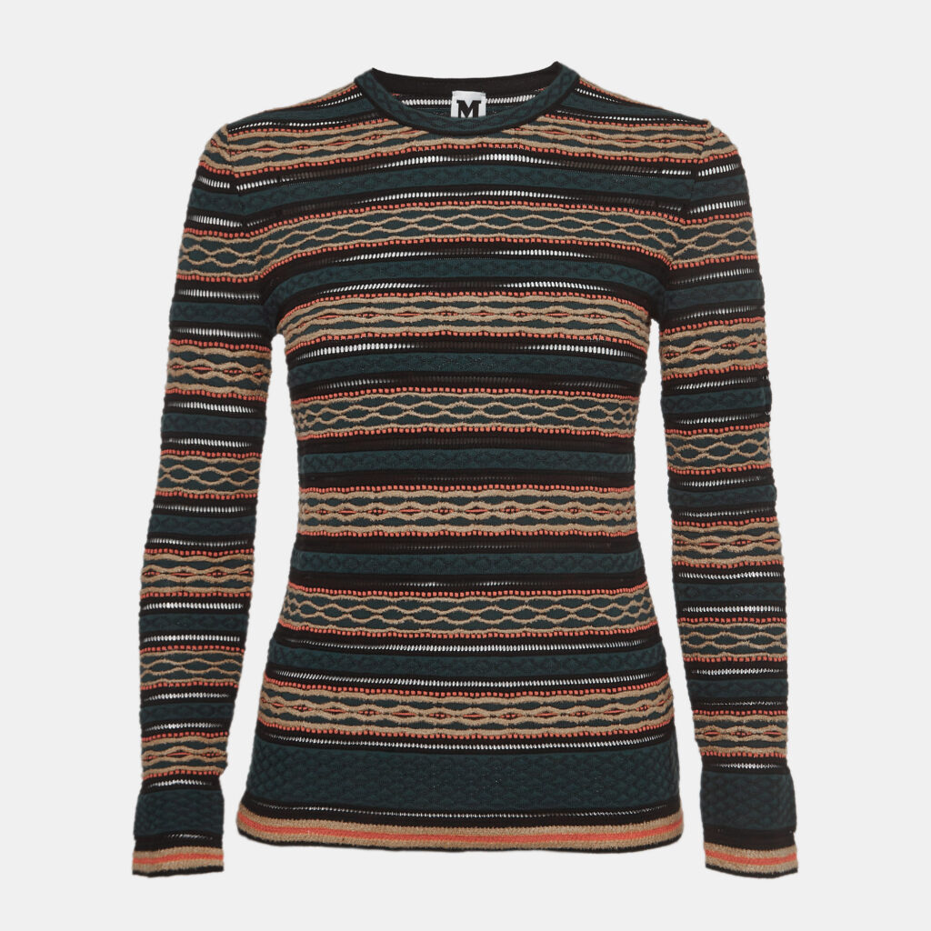 luxury-women-m-missoni-new-clothes-p1136185-005.jpg M Missoni Green Patterned Knit Long Sleeve Top S
