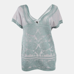 m missoni ice blue lurex textured knit v-neck top l