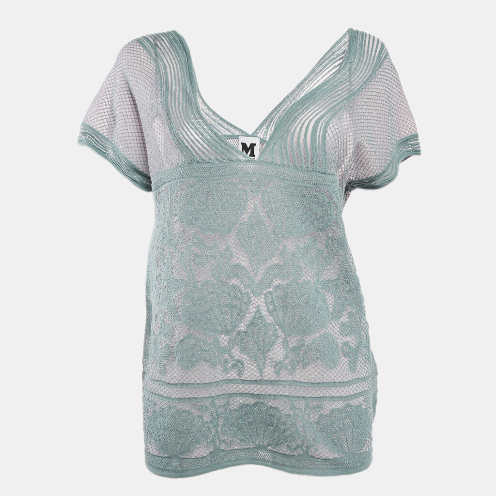 luxury-women-m-missoni-new-clothes-p1136221-001.jpg M Missoni Ice Blue Lurex Textured Knit V-Neck Top L