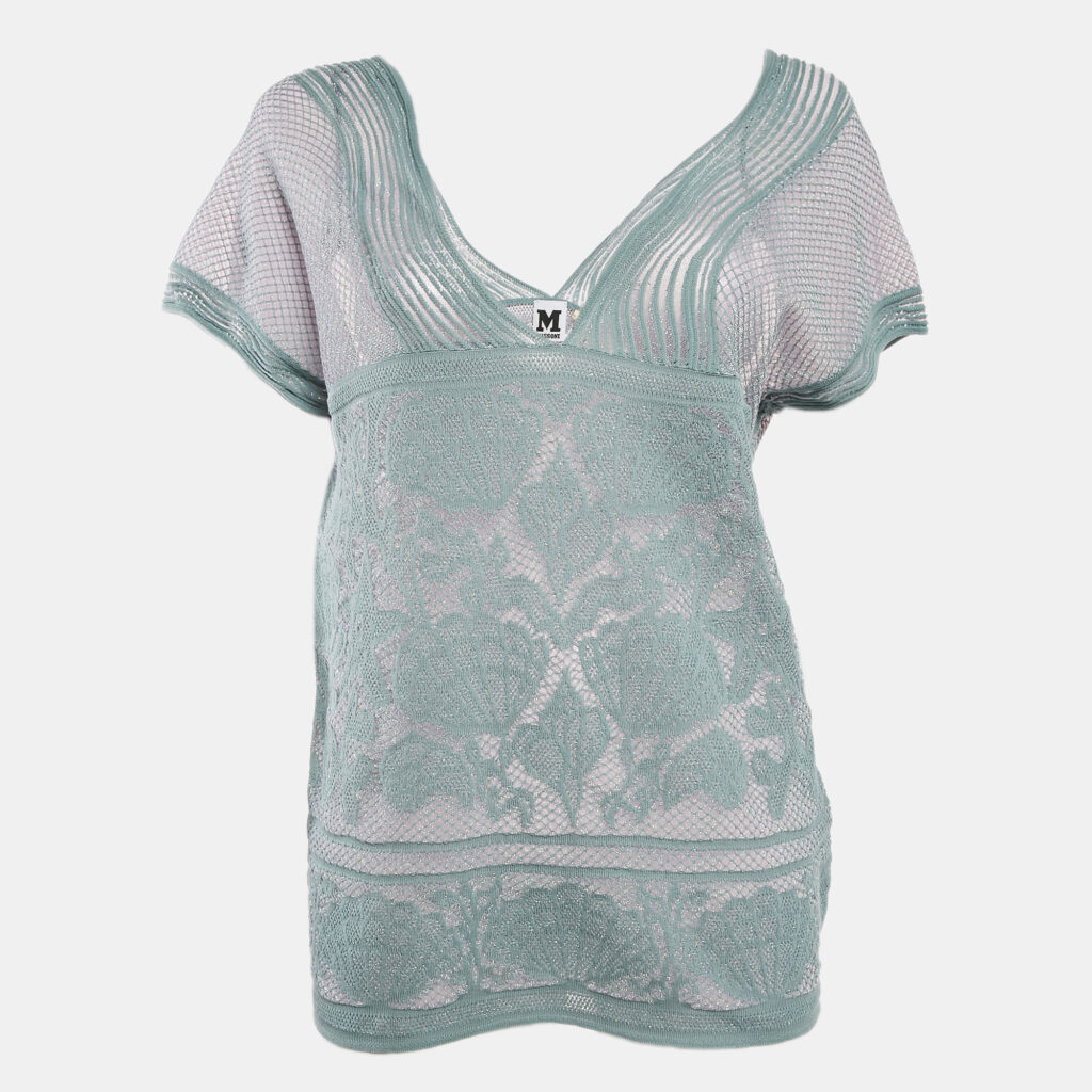 luxury-women-m-missoni-new-clothes-p1136233-001.jpg M Missoni Ice Blue Lurex Textured Knit V-Neck Top M