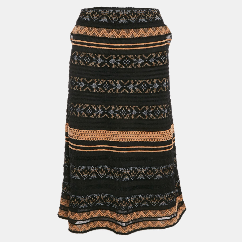 luxury-women-m-missoni-new-clothes-p1136250-001.jpg M Missoni Black Stripe Patterned Knit Midi Skirt M