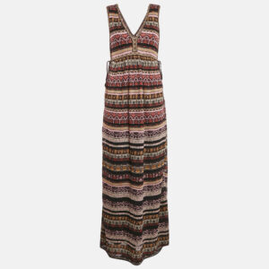 m missoni multicolor patterned knit lurex knit sleeveless v-neck dress s