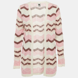 m missoni pink/multicolor chevron pattern knit open front cardigan s