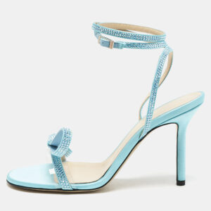 mach & mach blue satin and pvc french bow sandals size 37