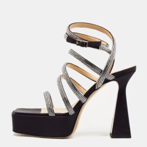 mach & mach black satin sydney platform sandals size 41