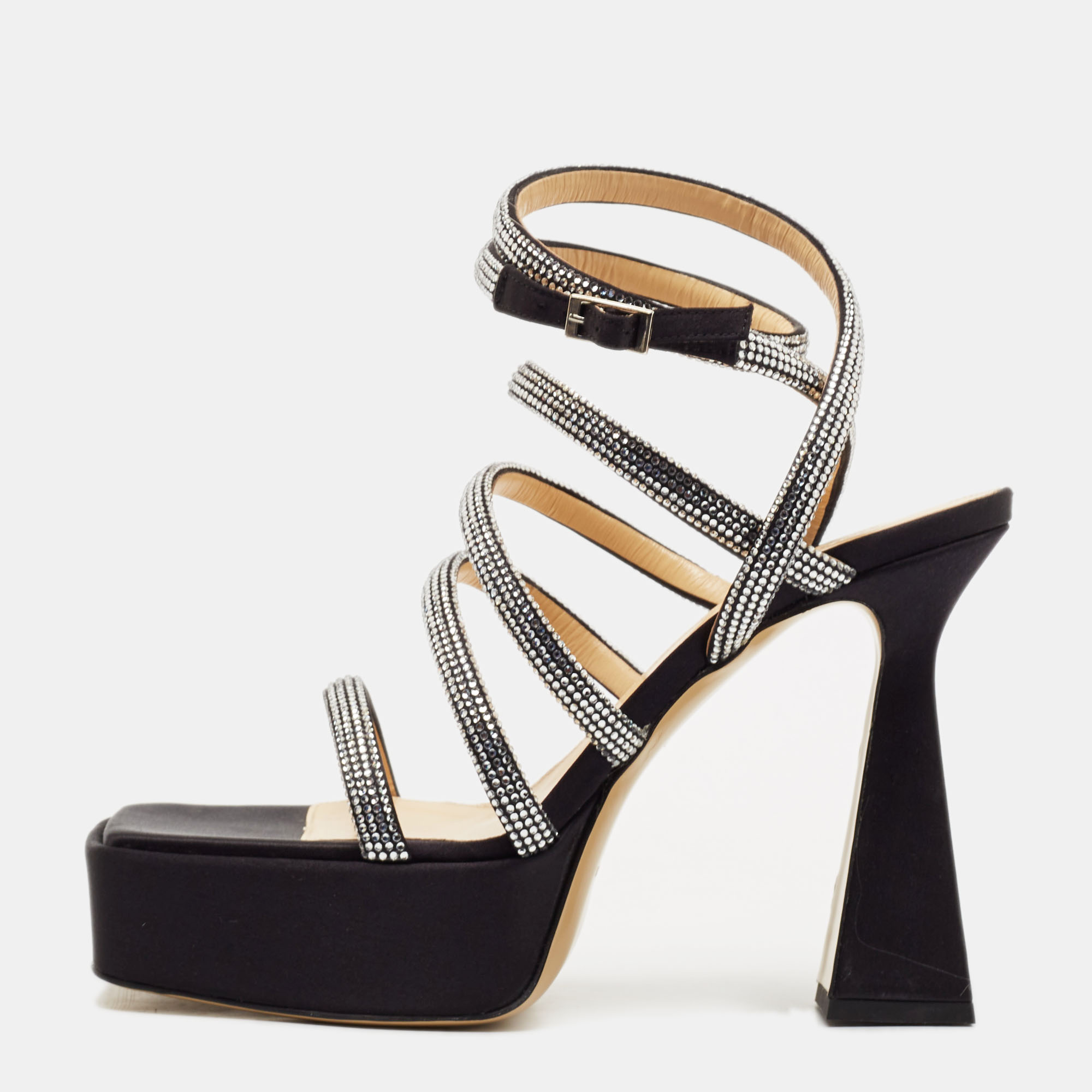 mach & mach black satin sydney platform sandals size 41