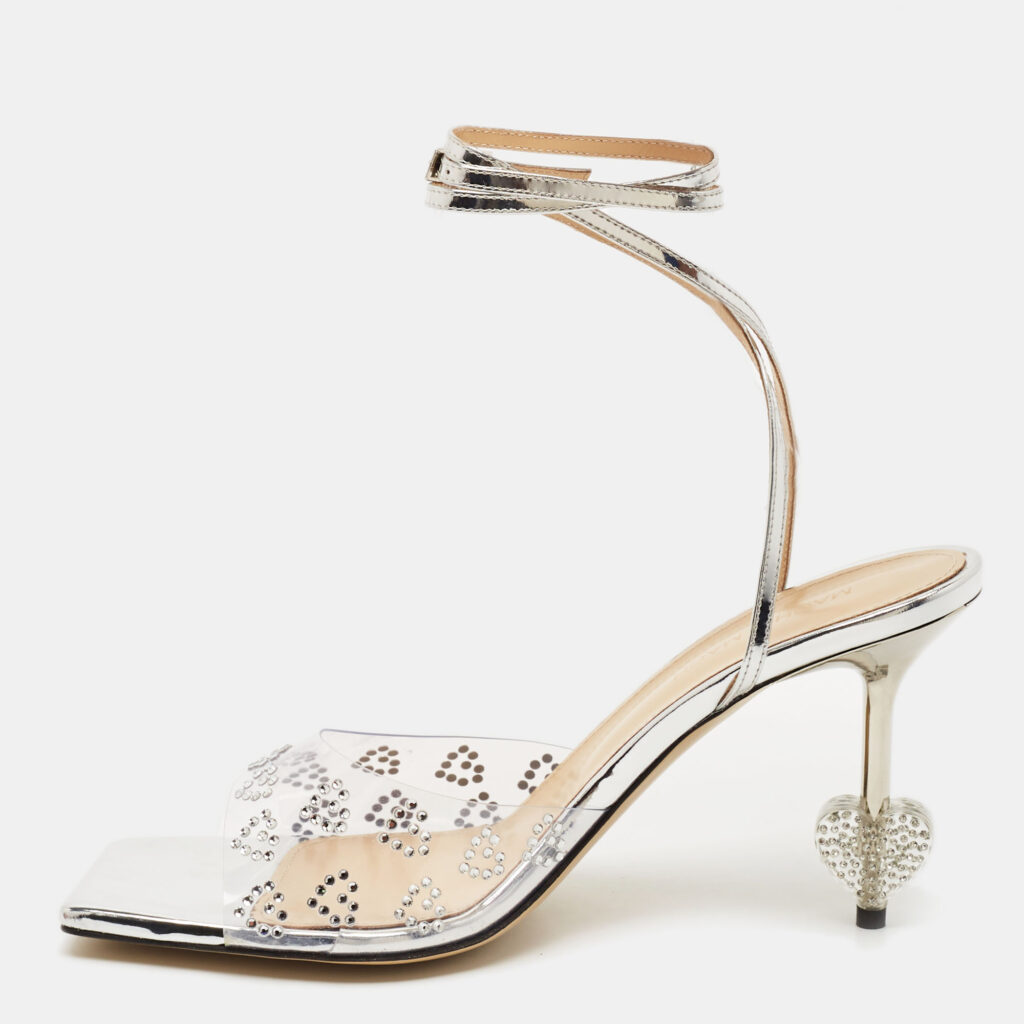 luxury-women-mach-mach-new-shoes-p1128327-001.jpg Mach & Mach Transparent PVC Crystal Embellished Hearts Ankle Strap Sandals Size 39.5