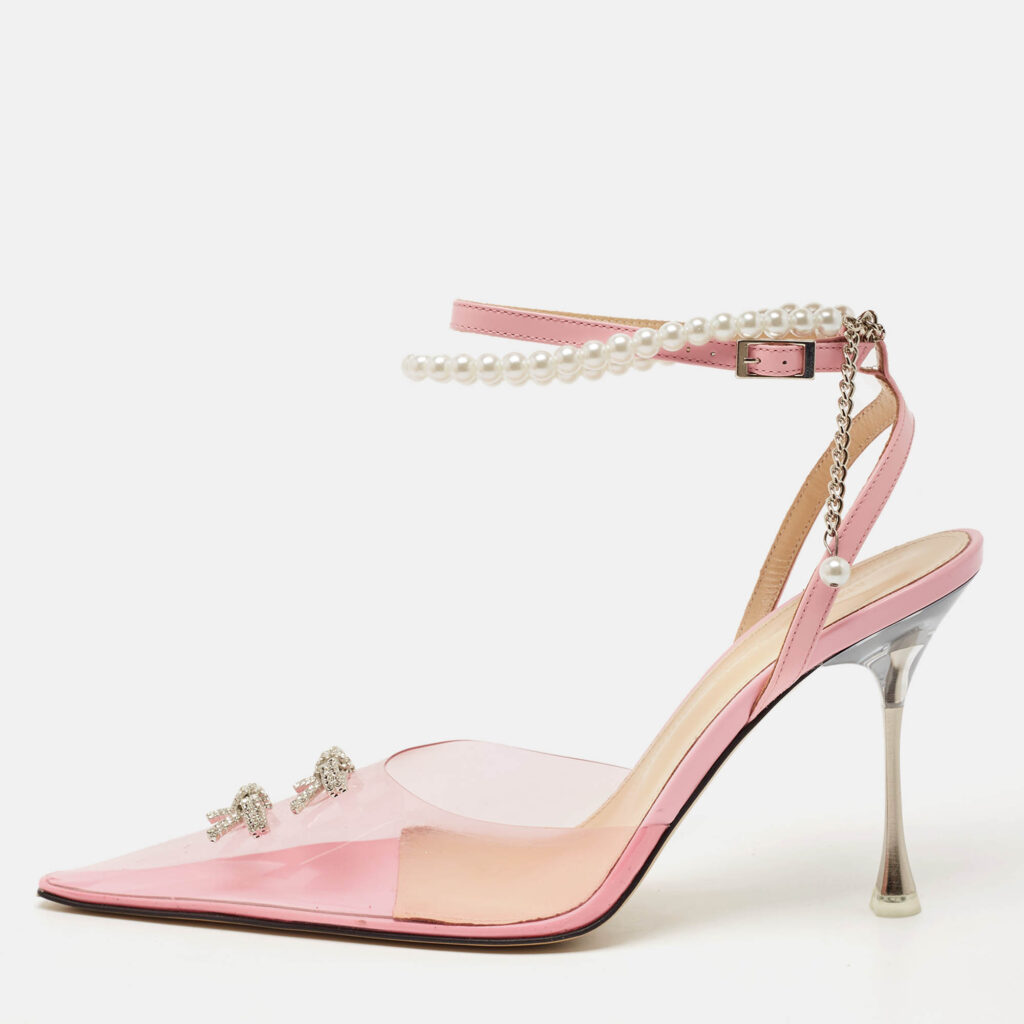 luxury-women-mach-mach-new-shoes-p1129416-010.jpg Mach & Mach Pink PVC Crystal Embellished Matilda Ankle Strap Pumps Size 39.5