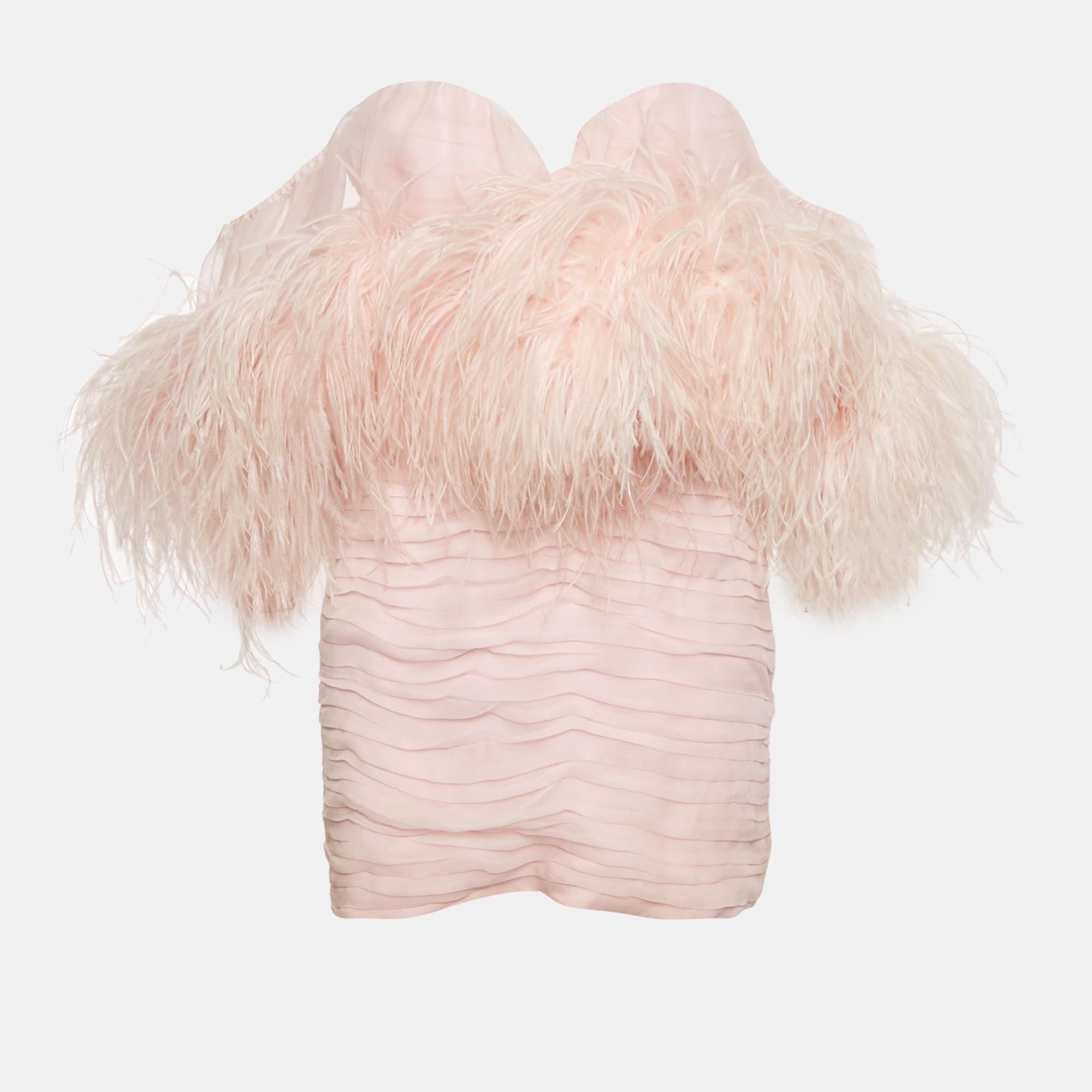 magda butrym pink silk and ostrich feather strapless mini dress s