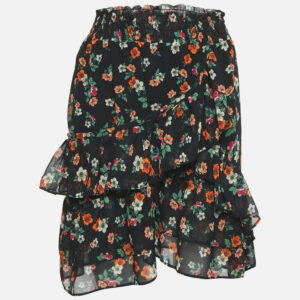 maje black floral print ruffled jupe imprime mini skirt l
