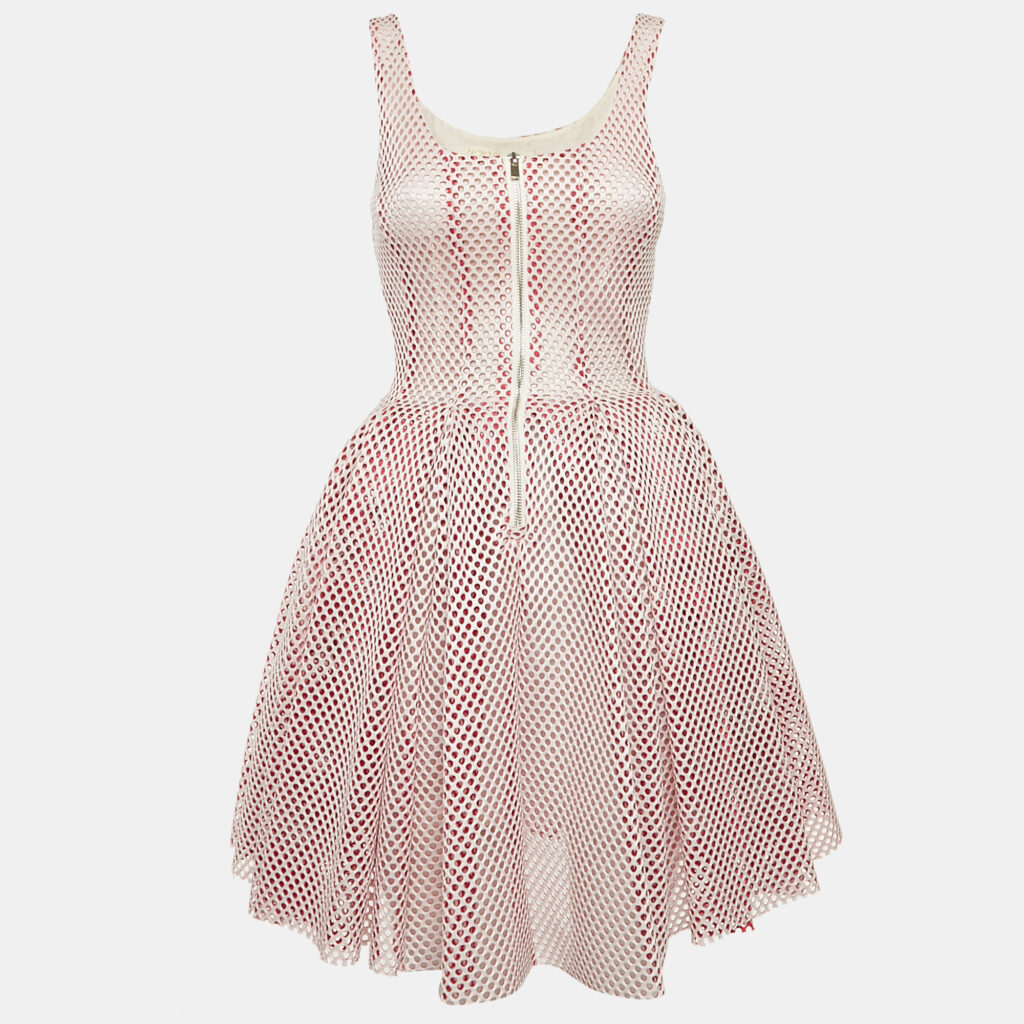 luxury-women-maje-used-clothes-p1111443-002.jpg Maje Pink Mesh Flared Sleeveless Mini Dress S