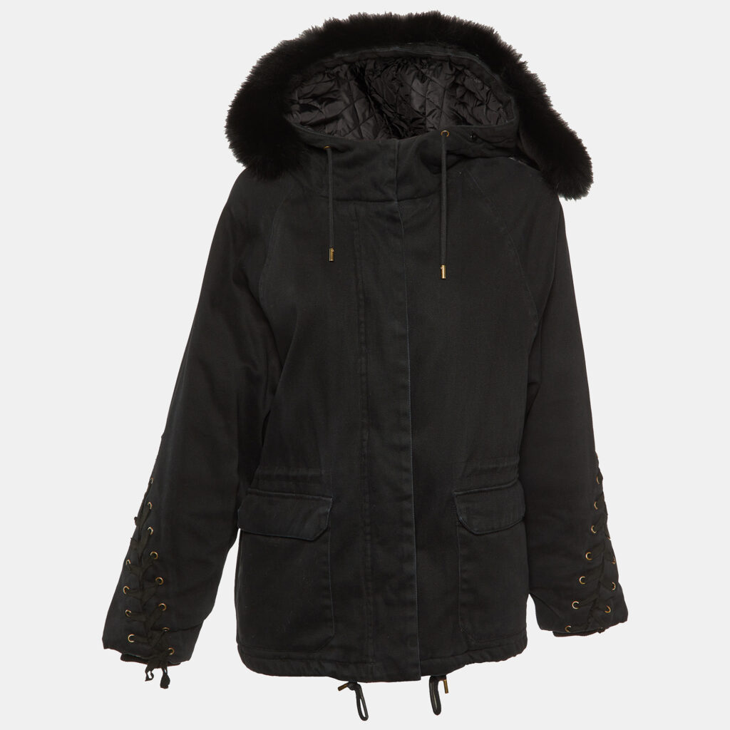 luxury-women-maje-used-clothes-p1142345-001.jpg Maje Black Cotton Fur Lined Hooded Jacket M
