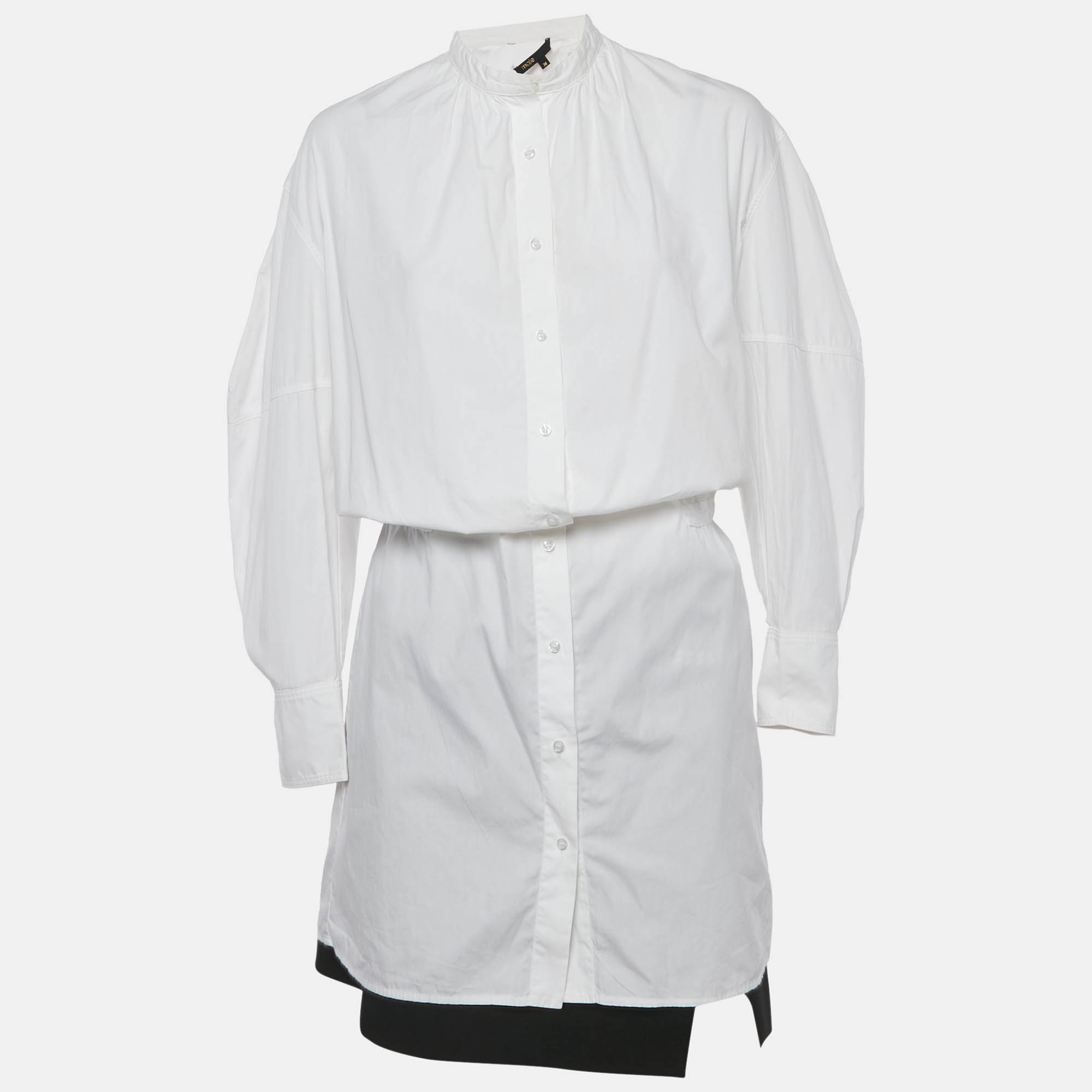 maje white/black cotton shirt dress and skirt set m