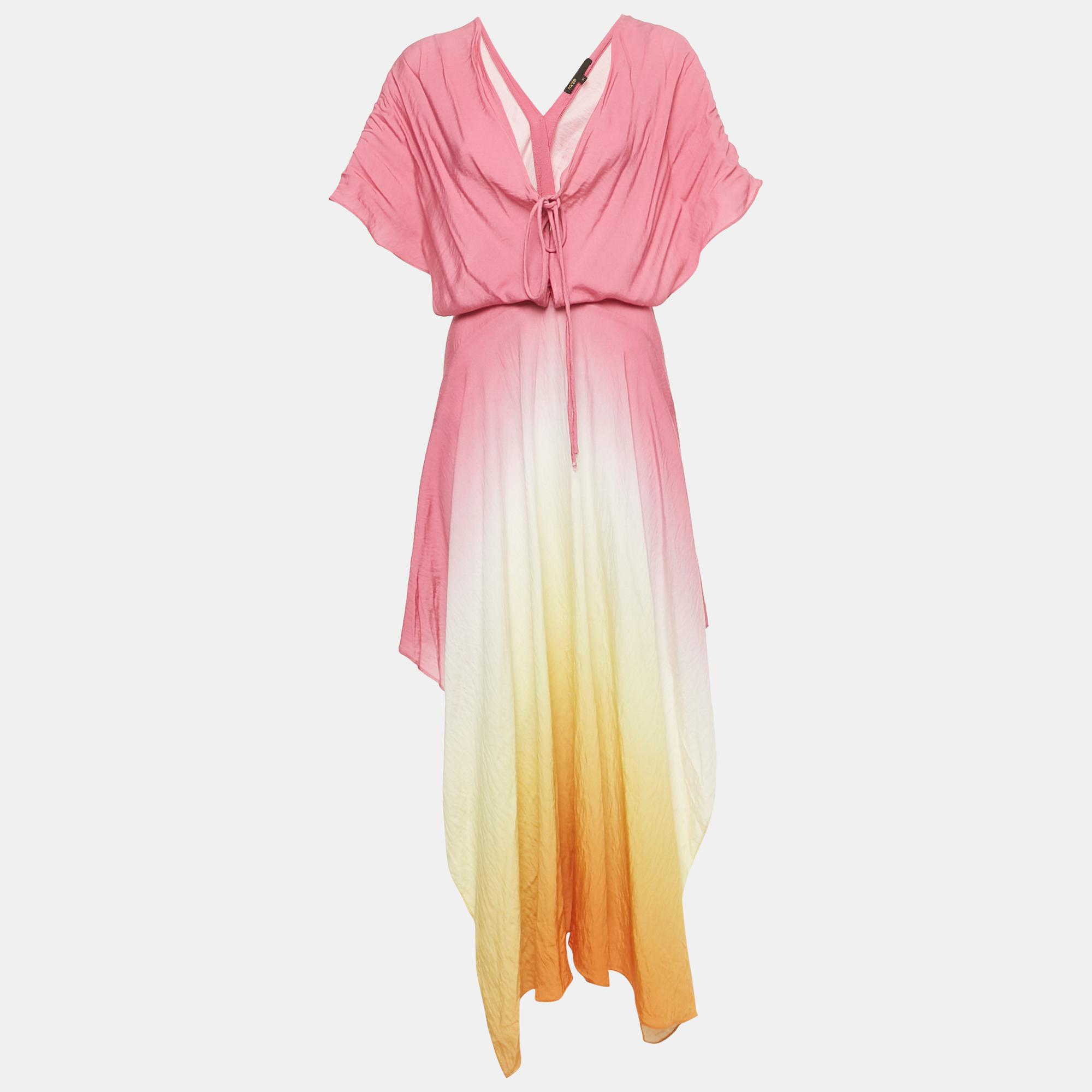 maje pink ombre cotton handkerchief hem maxi dress l