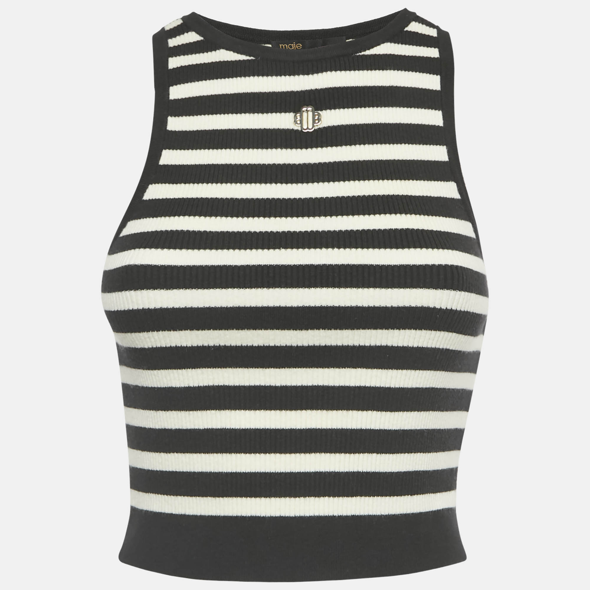 maje black/white striped rib knit tank top s