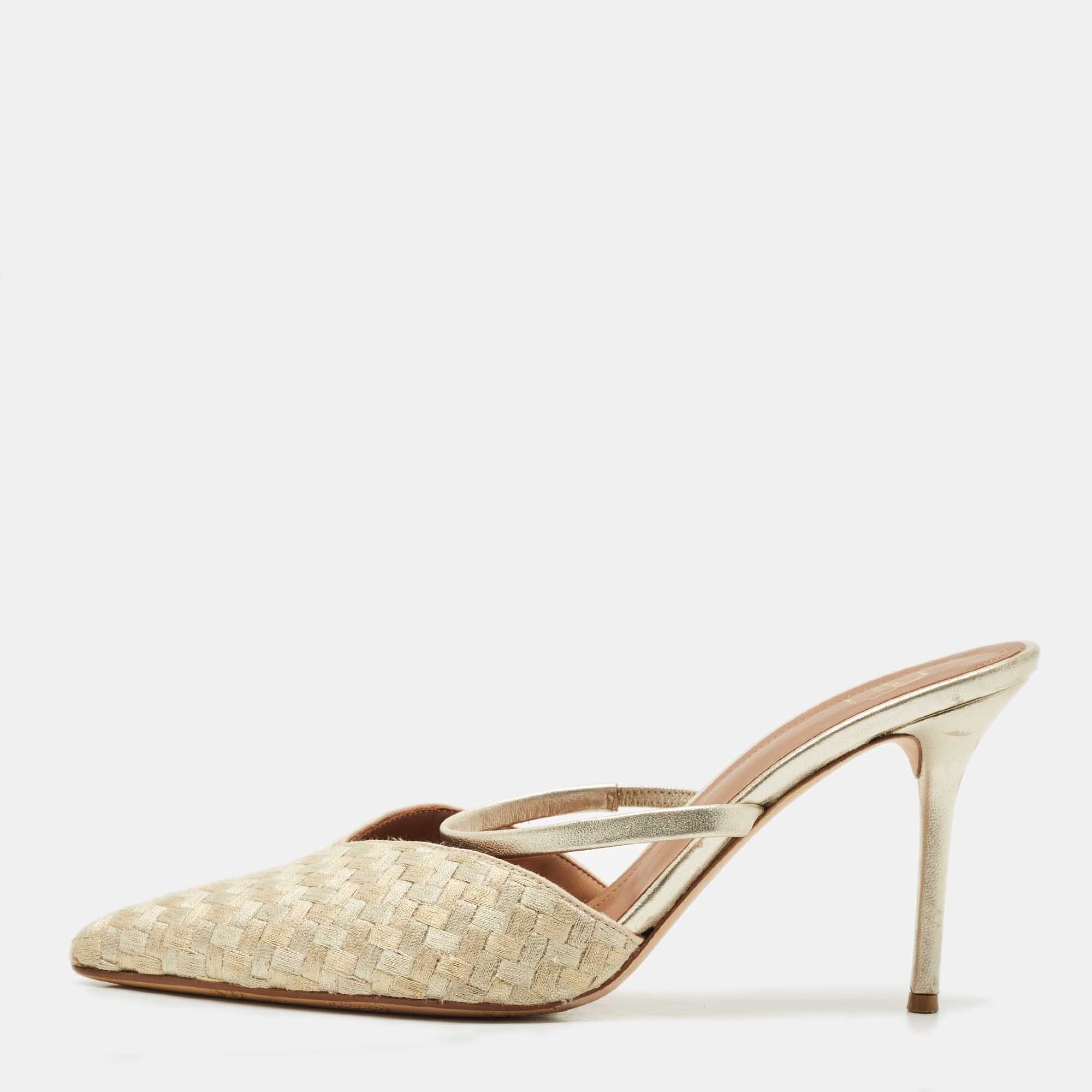 malone souliers gold leather and woven fabric marla mules size 41