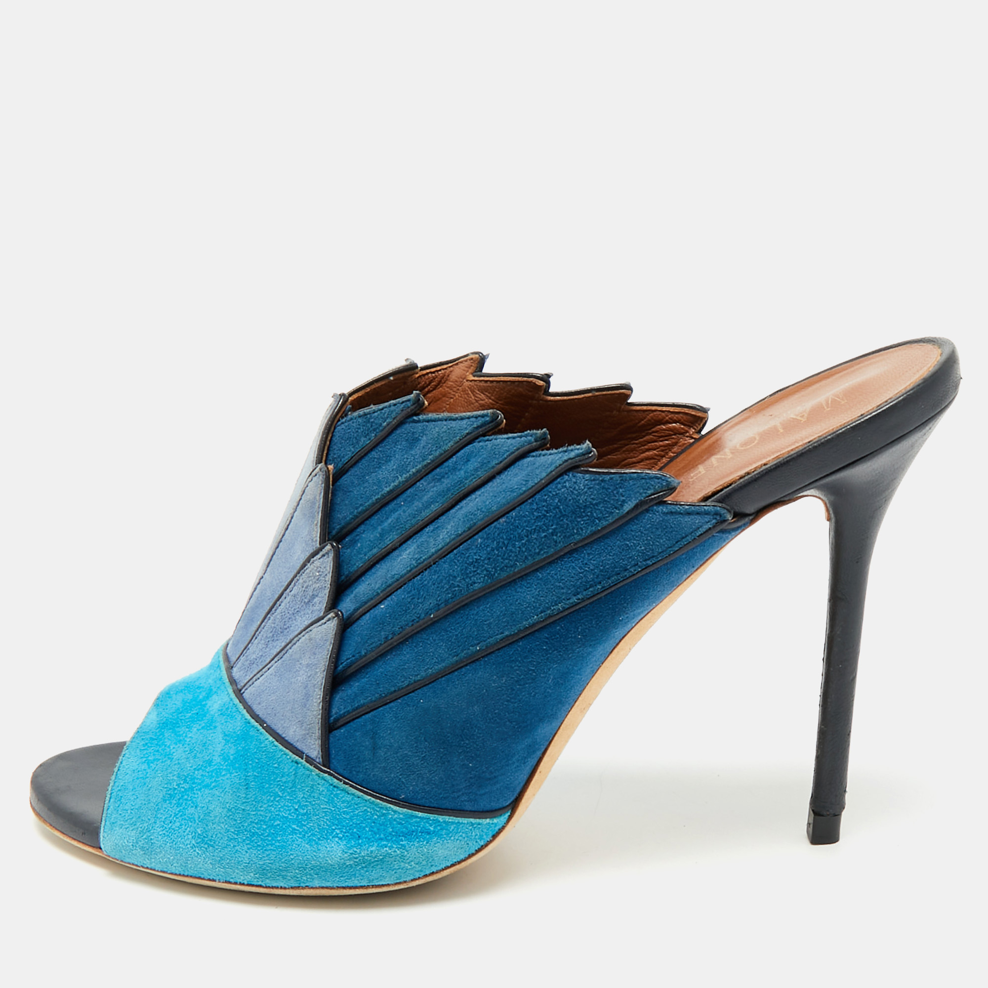 malone souliers blue suede colorblock mules size 39