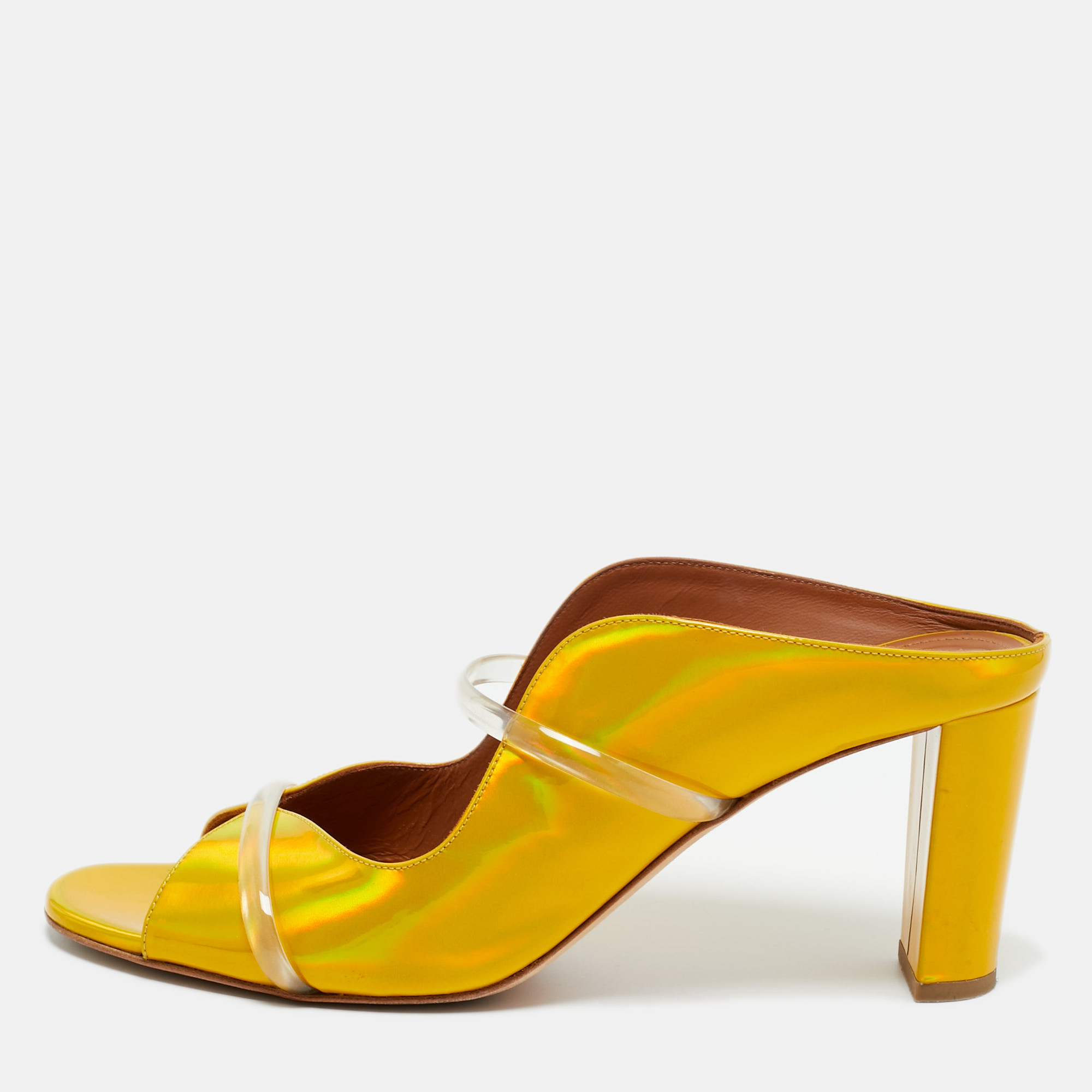malone souliers iridescent leather and pvc norah slide sandals size 43