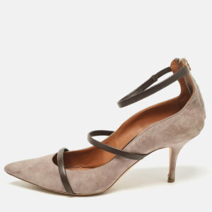 manolo blahnik grey leather and suede ankle strap pumps size 42