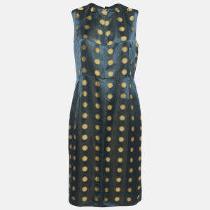 marc jacobs navy blue polka dot jacquard silk blend sleeveless midi dress l