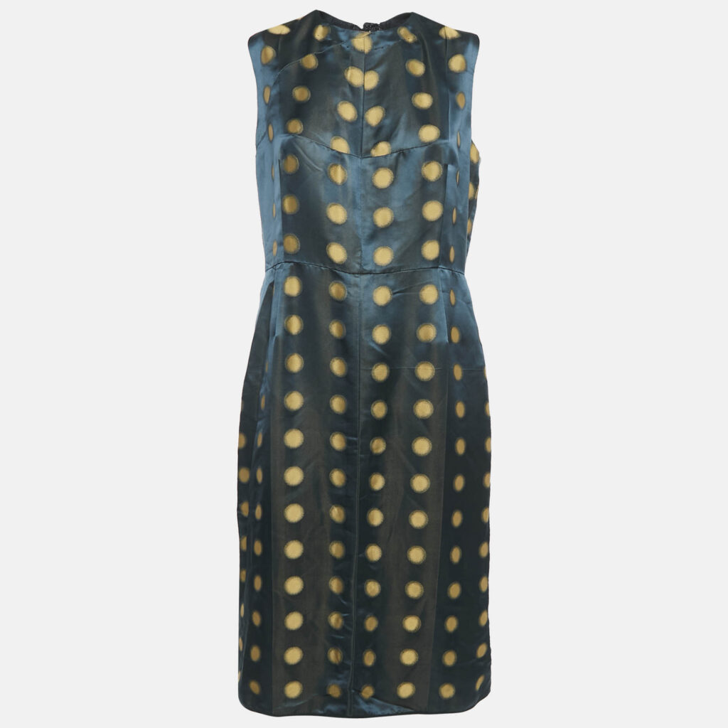 luxury-women-marc-jacobs-new-clothes-p1136129-001.jpg Marc Jacobs Navy Blue Polka Dot Jacquard Silk Blend Sleeveless Midi Dress L
