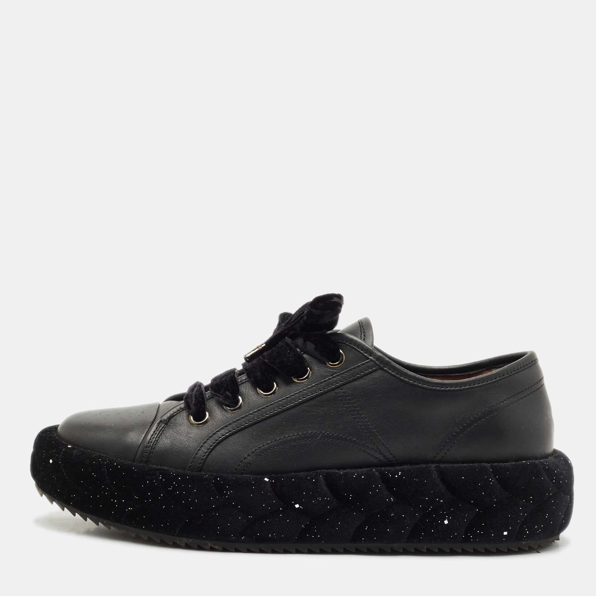 marco de vincenzo black leather low top sneakers size 40