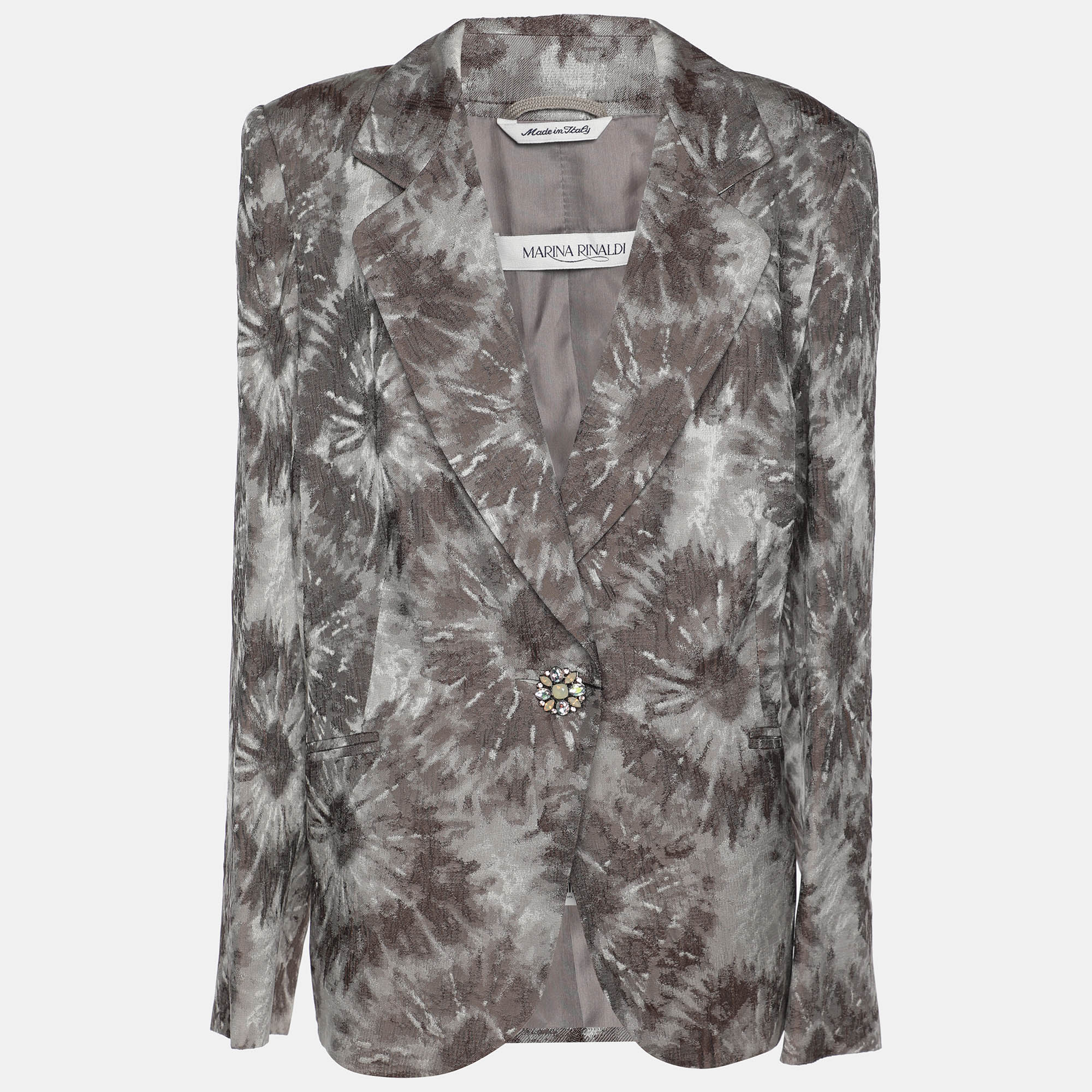 marina rinaldi grey jacquard single breasted blazer l