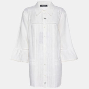 marina rinaldi cream linen lace details 3/4 sleeve shirt l