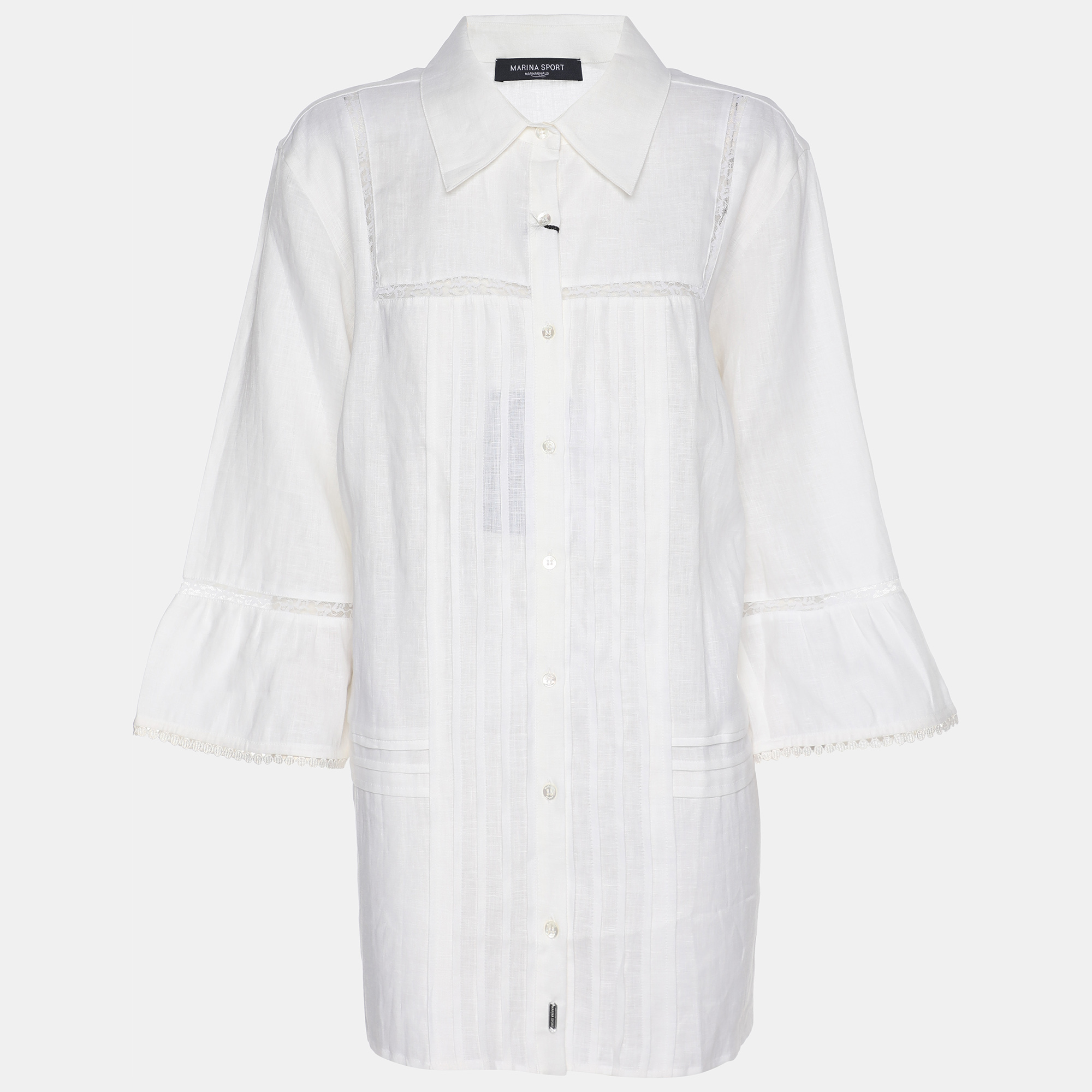 marina rinaldi cream linen lace details 3/4 sleeve shirt l